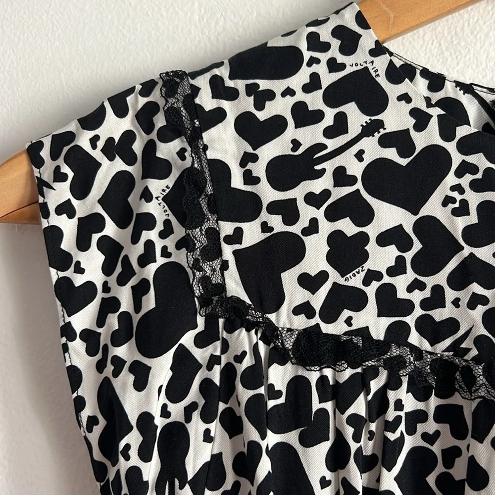 Zadig & Voltaire Freja Dress Heart Print Black White Tunic Girls NWOT